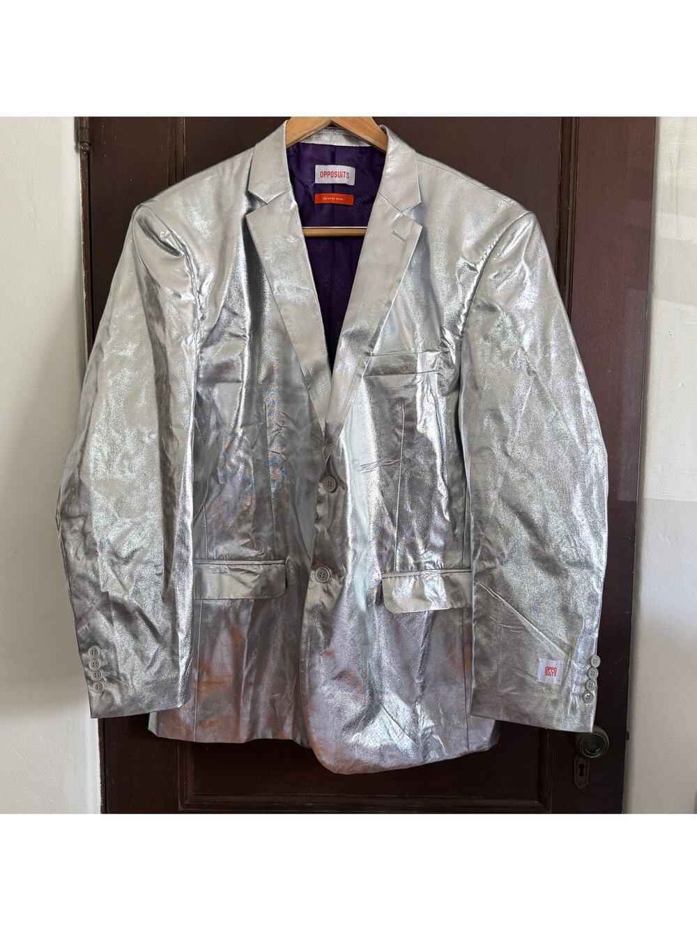 OPPOSUITS | Shiny Silver Blazer Jacket Suit Jacket | 46 XL Novelty blazer